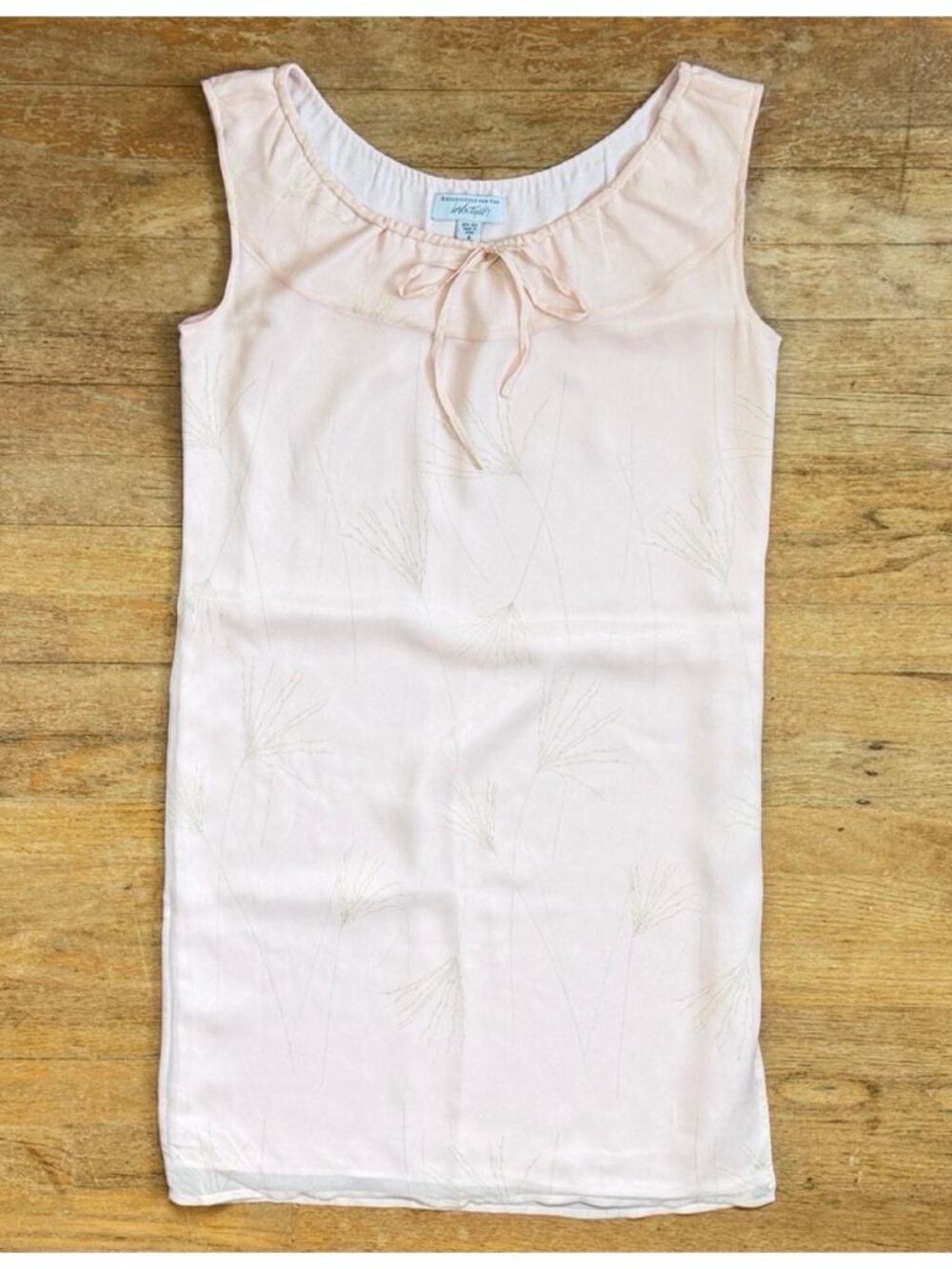 Vintage Pale Pink Silk Floral Print Dress Size Small 6 Sleeveless 90s Shift Prep